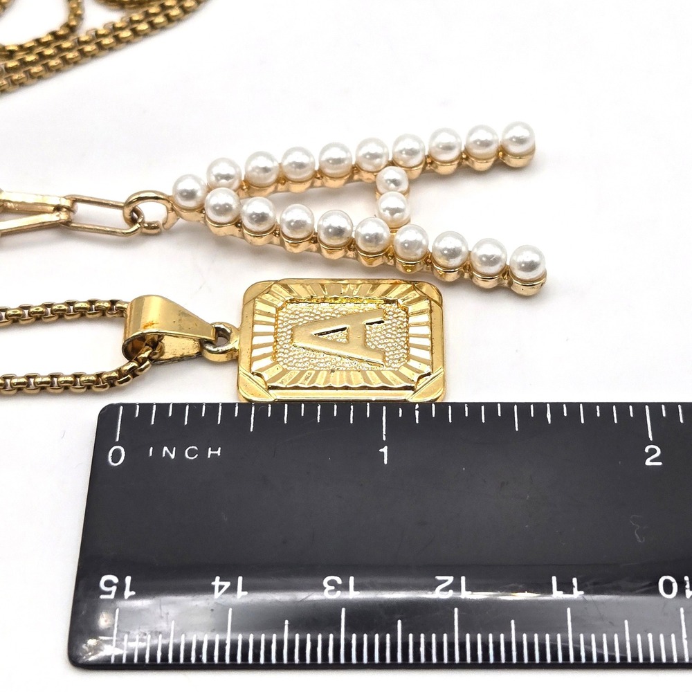 Sugarfix by BaubleBar Gold Tone Initial A Pearl and Medallion Necklace Set - Picture 4 of 5